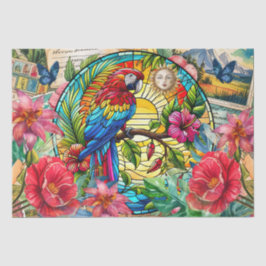 Scenic Tropical Stained Glass Red Macaw Decoupage 薄葉紙