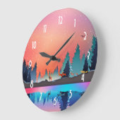 Scenic Winter Lake with Deer ラージ壁時計 (傾斜)