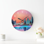 Scenic Winter Lake with Deer ラージ壁時計 (ホーム)