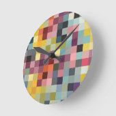 Schaakbord, gekleurde vlakken patroon. Pixels ラウンド壁時計 (傾斜)