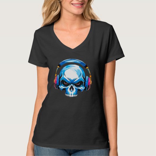 Schädel mit kopfhörer  tシャツ (正面)