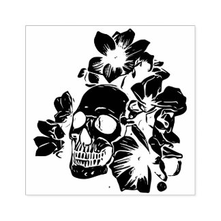 Schädel mit Mangnolia Blumen ラバースタンプ
