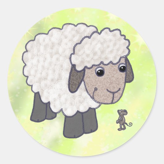 Schaf mit Maus ラウンドシール (正面)