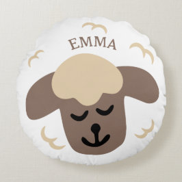  Schaf weiß braun personalisierbares Kinderkissen ラウンドクッション