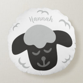 Schaf weiß schwarz personalisierbares Kinderkissen ラウンドクッション