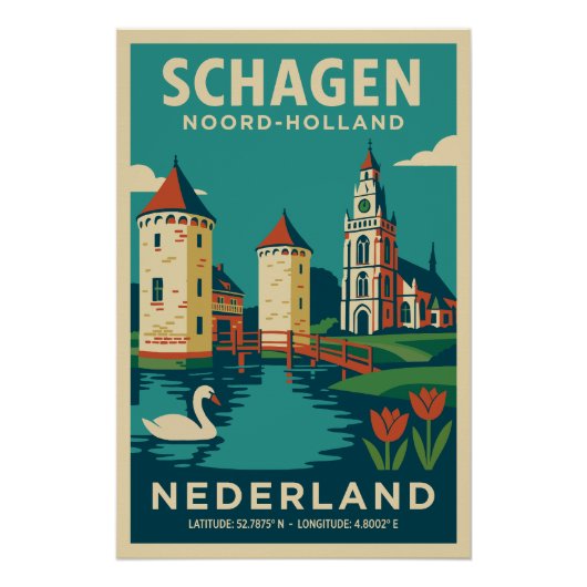 Schagen, Noord-Holland Niederlande Reiseplakat ポスター (正面)