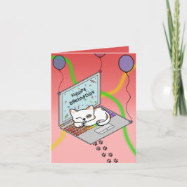 Schattige kat op laptop met slingers verjaardags シーズンカード