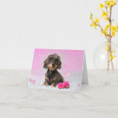 Schattige Teckel Kaart カード (黄色い花)