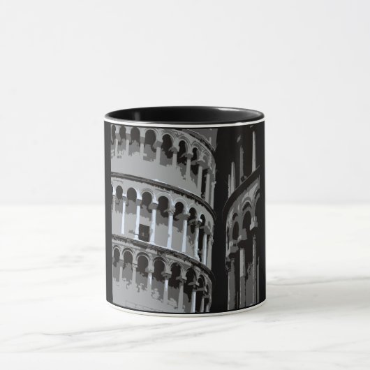Schiefer Turm von Pisa in Italien Schwarz Weiß マグカップ (中央)