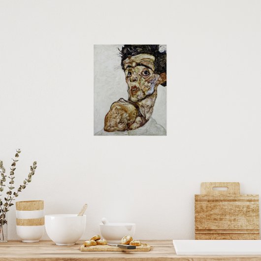 Schieleによって肩を持ち上げたセルフポートレート ポスター (キッチン)