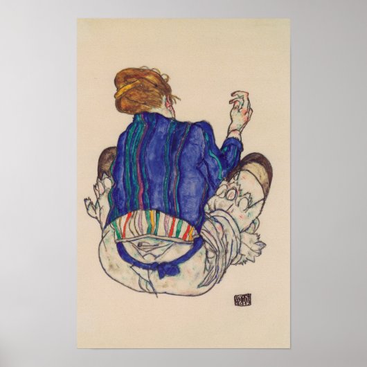 Schiele – 座っている女性のバックビュー1917 ポスター (正面)