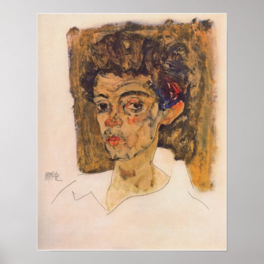 Schiele – 茶色の背景に対するセルフポートレート… ポスター (正面)