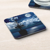 Schiff bei Vollmond Kork-Untersetzer コースター (左側)