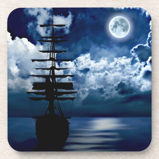Schiff bei Vollmond Kork-Untersetzer コースター (正面)