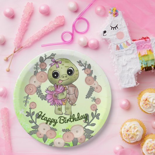 Schildkröte mit Blume ペーパープレート (パーティー)