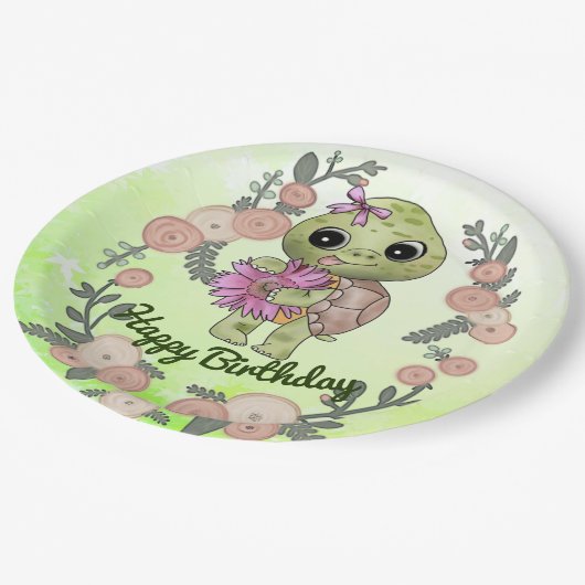 Schildkröte mit Blume ペーパープレート (アングル)