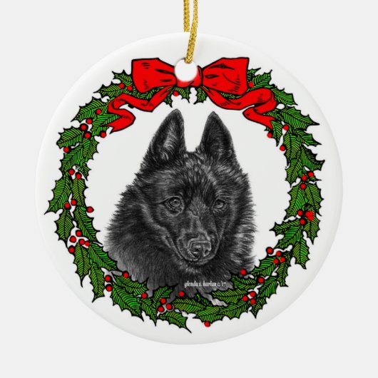 Schipperke Dog Art by Glenda S. Harlan セラミックオーナメント (正面)