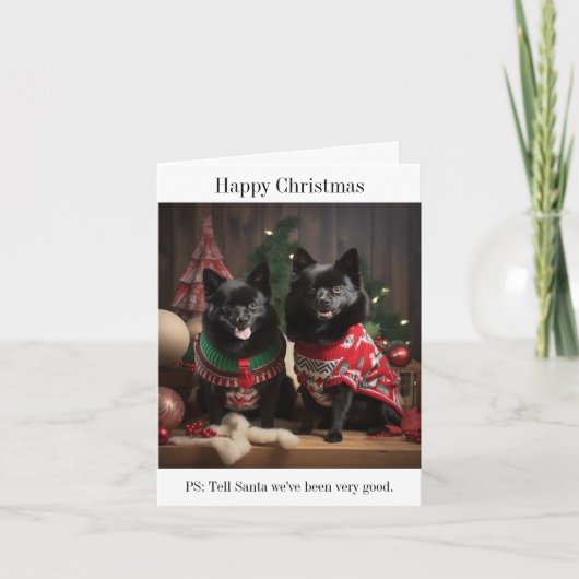 Schipperke Dogs Happy Christmas Card カード (正面)