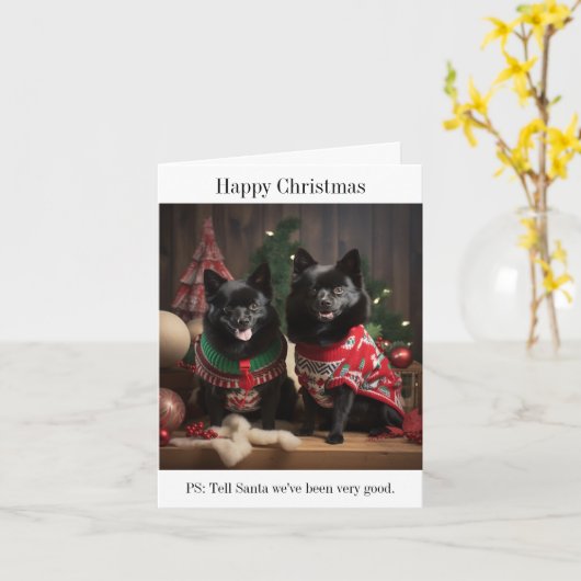 Schipperke Dogs Happy Christmas Card カード (黄色い花)