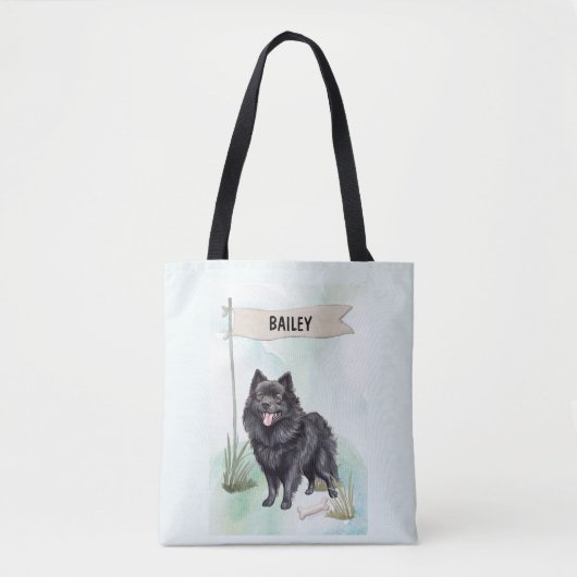 Schipperke Watercolor Personalized Dog トートバッグ (正面)