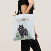 Schipperke Watercolor Personalized Dog トートバッグ (クローズアップ)