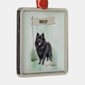 Schipperke Watercolor Personalized Dog メタルオーナメント (右)