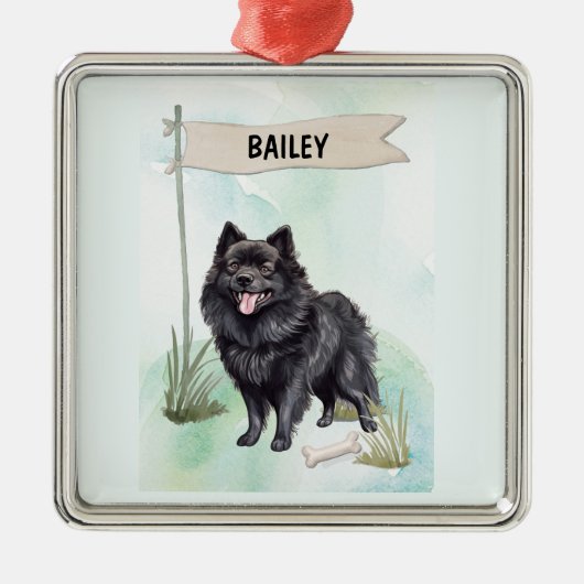 Schipperke Watercolor Personalized Dog メタルオーナメント (正面)