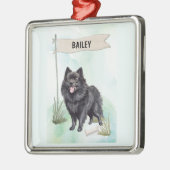 Schipperke Watercolor Personalized Dog メタルオーナメント (左)
