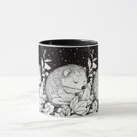 Schlafender Igel Herbst Laub Sternenhimmel マグカップ (中央)