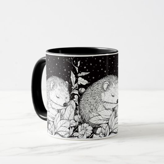 Schlafender Igel Herbst Laub Sternenhimmel マグカップ (正面左)