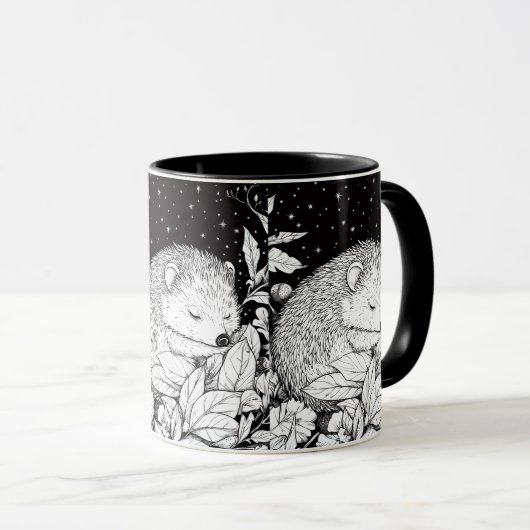 Schlafender Igel Herbst Laub Sternenhimmel マグカップ (正面右)