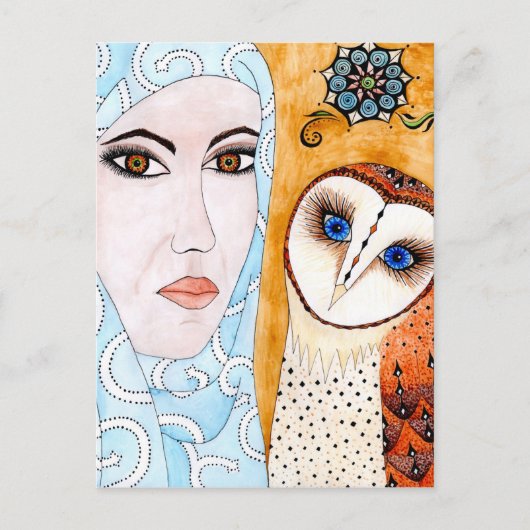 Schleiereule & Frau ポストカード (正面)