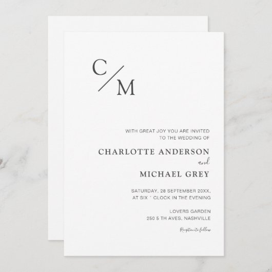 Schlicht elegante Monogramm einladung 招待状 (正面/裏面)