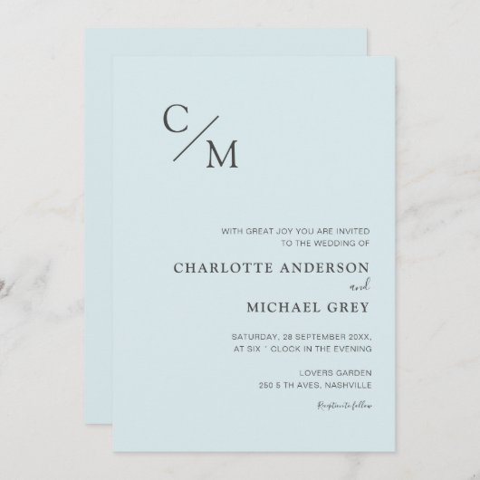 Schlicht elegante Monogramm einladung 招待状 (正面/裏面)