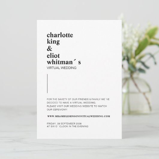 Schlicht modern Weiß, Schwarz einladung 招待状 (スタンド正面)