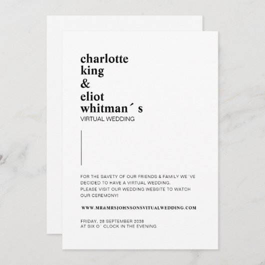 Schlicht modern Weiß, Schwarz einladung 招待状 (正面/裏面)