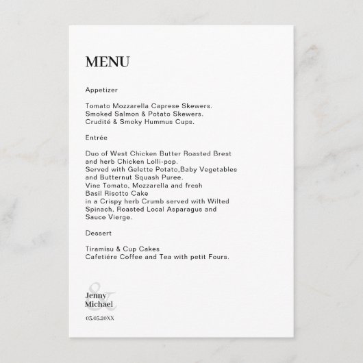 Schlicht  moderne Weiß Schwarz Hochzeit メニュー (正面)