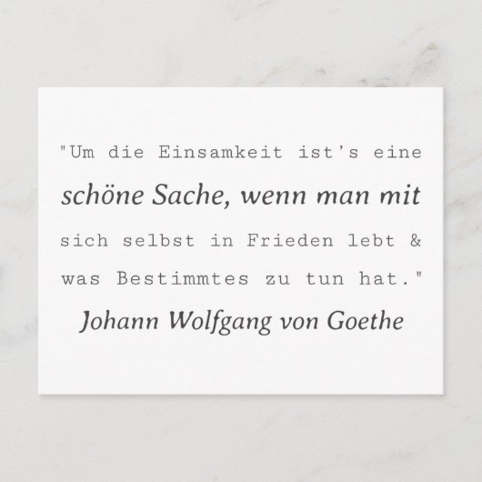 Schlichte Goethe Zitat Einsamkeit ポストカード (正面)