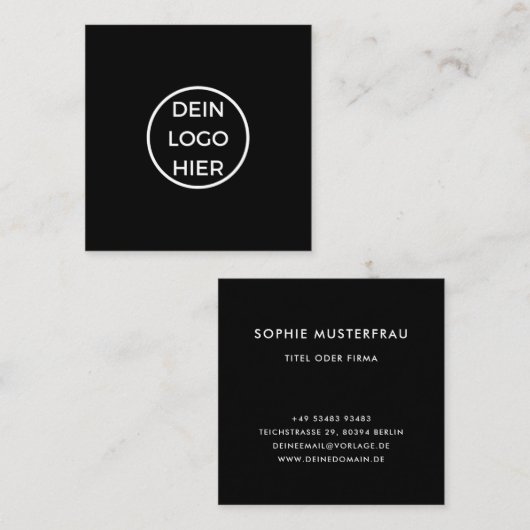 Schlichte Schwarz Weiß Visitenkarte Vorlage スクエア名刺 (正面/裏面)
