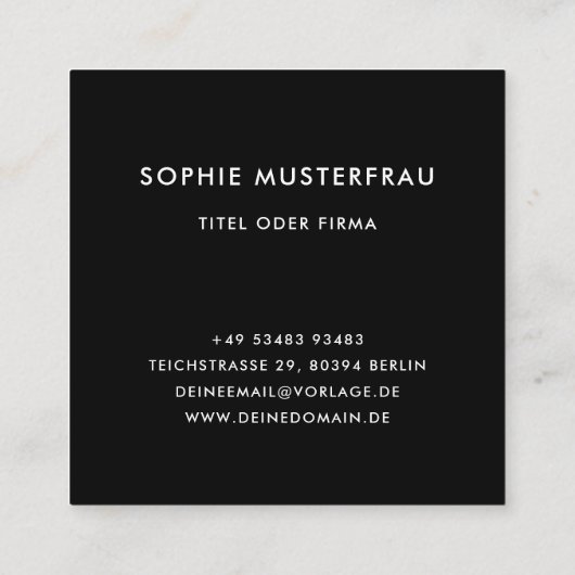 Schlichte Schwarz Weiß Visitenkarte Vorlage スクエア名刺 (裏面)
