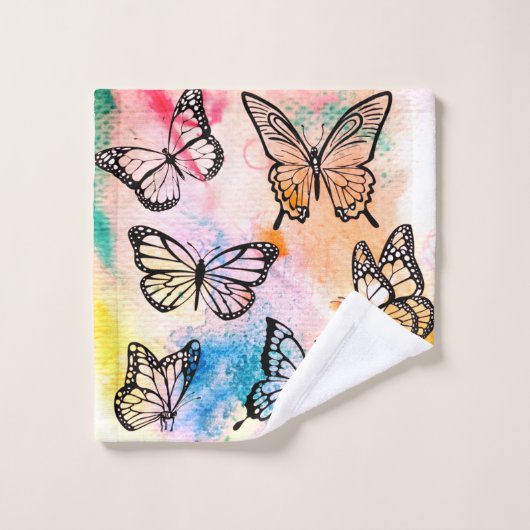Schmetterlinge auf mehrfarbigem Hintergrund ウォッシュタオル (ウォッシュタオル)