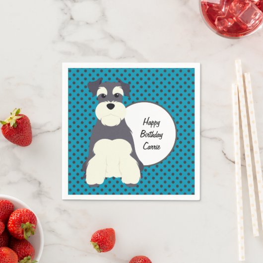 Schnauzerと水玉模様のカスタマイズ スタンダードカクテルナプキン (インサイチュ)