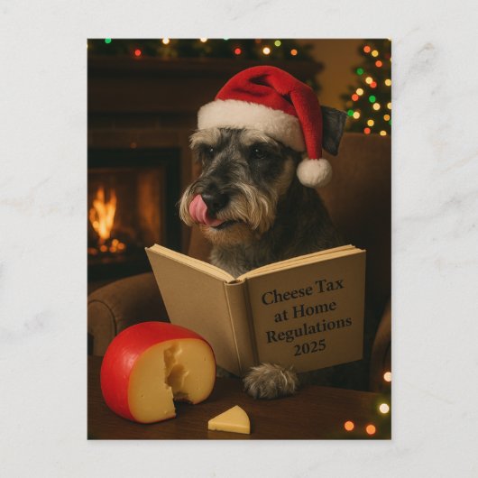 Schnauzer 'Cheese Tax' Christmas postcard ポストカード (正面)