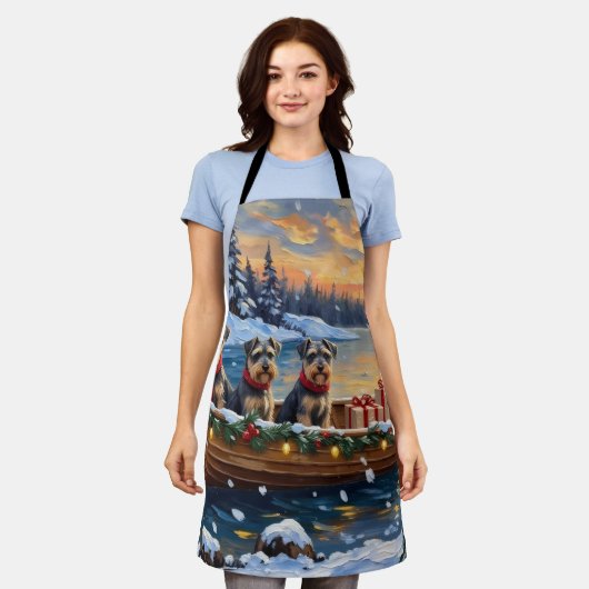 Schnauzer Christmas Boat Holiday エプロン (着用した状態)
