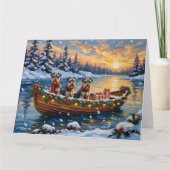Schnauzer Christmas Boat Holiday カード (正面)