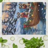 Schnauzer Christmas Boat Holiday キッチンタオル (折り畳み)