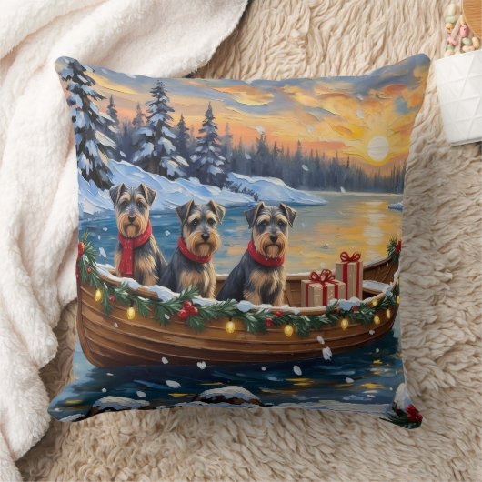 Schnauzer Christmas Boat Holiday クッション (ブランケット)