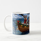 Schnauzer Christmas Boat Holiday コーヒーマグカップ (左)