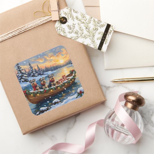 Schnauzer Christmas Boat Holiday スクエアシール (ギフト)