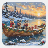 Schnauzer Christmas Boat Holiday スクエアシール (正面)